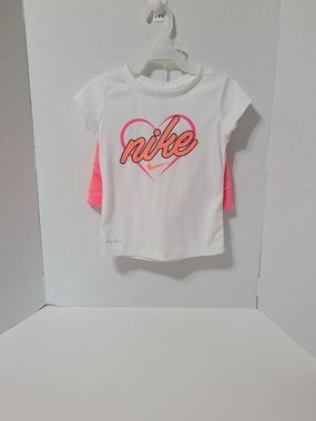 Nike Dri-FIT Toddler Girls 4 XS 3-4Y Activewear Outfit Set White Top Pink Shorts